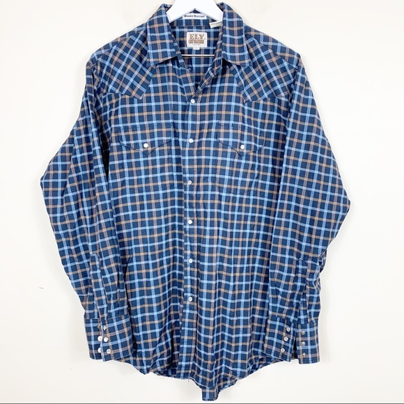 Ely Cattleman Other - VTG Ely Cattleman Pearl Snap Button Up Mens Large Long Sleeve Cowboy Western